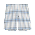 White And Blue Tattersall Pattern Print Men's Sports Shorts