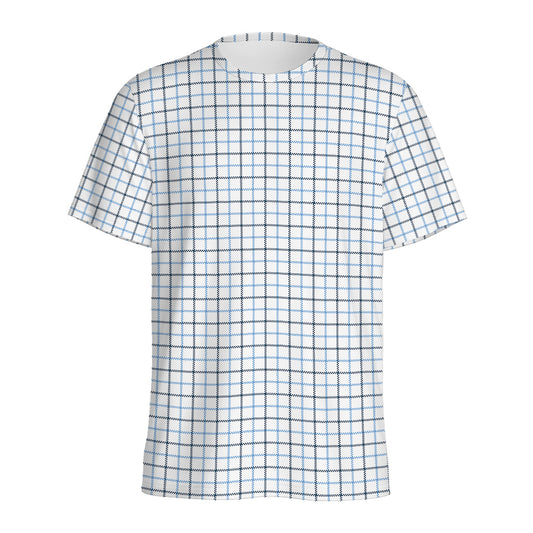White And Blue Tattersall Pattern Print Men's Sports T-Shirt