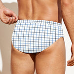White And Blue Tattersall Pattern Print Men's Swim Briefs