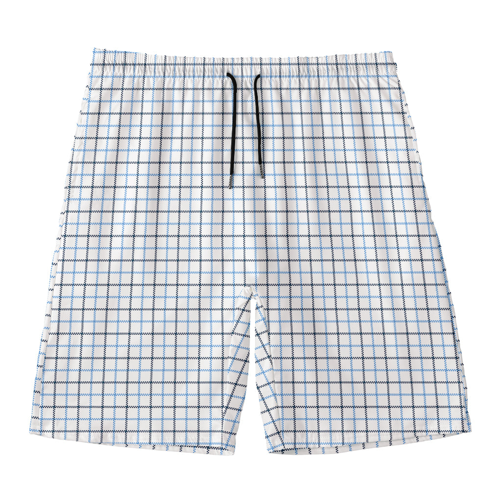 White And Blue Tattersall Pattern Print Men's Swim Trunks