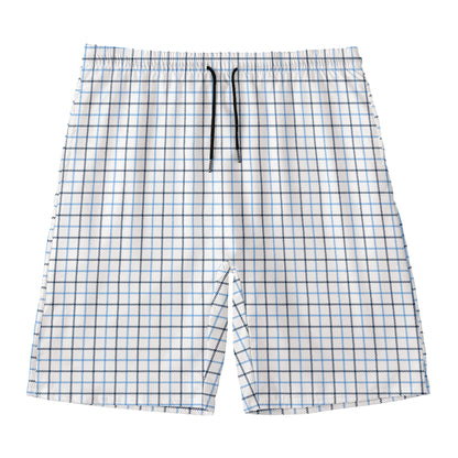 White And Blue Tattersall Pattern Print Men's Swim Trunks