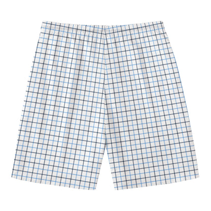 White And Blue Tattersall Pattern Print Men's Swim Trunks