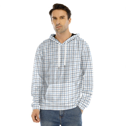 White And Blue Tattersall Pattern Print Men's Velvet Pullover Hoodie