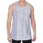 White And Blue Tattersall Pattern Print Men's Velvet Tank Top