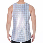 White And Blue Tattersall Pattern Print Men's Velvet Tank Top