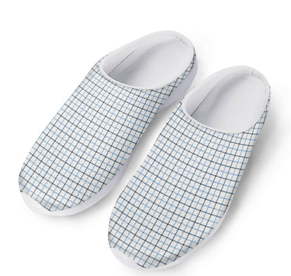 White And Blue Tattersall Pattern Print Mesh Casual Shoes
