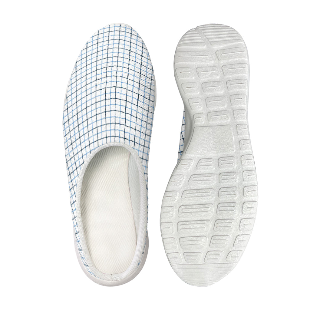 White And Blue Tattersall Pattern Print Mesh Casual Shoes
