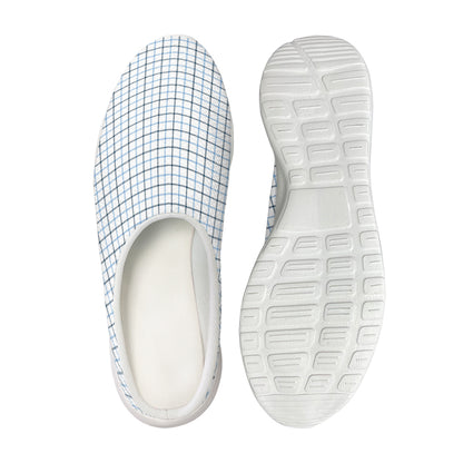 White And Blue Tattersall Pattern Print Mesh Casual Shoes