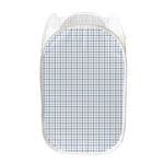 White And Blue Tattersall Pattern Print Mesh Laundry Hamper