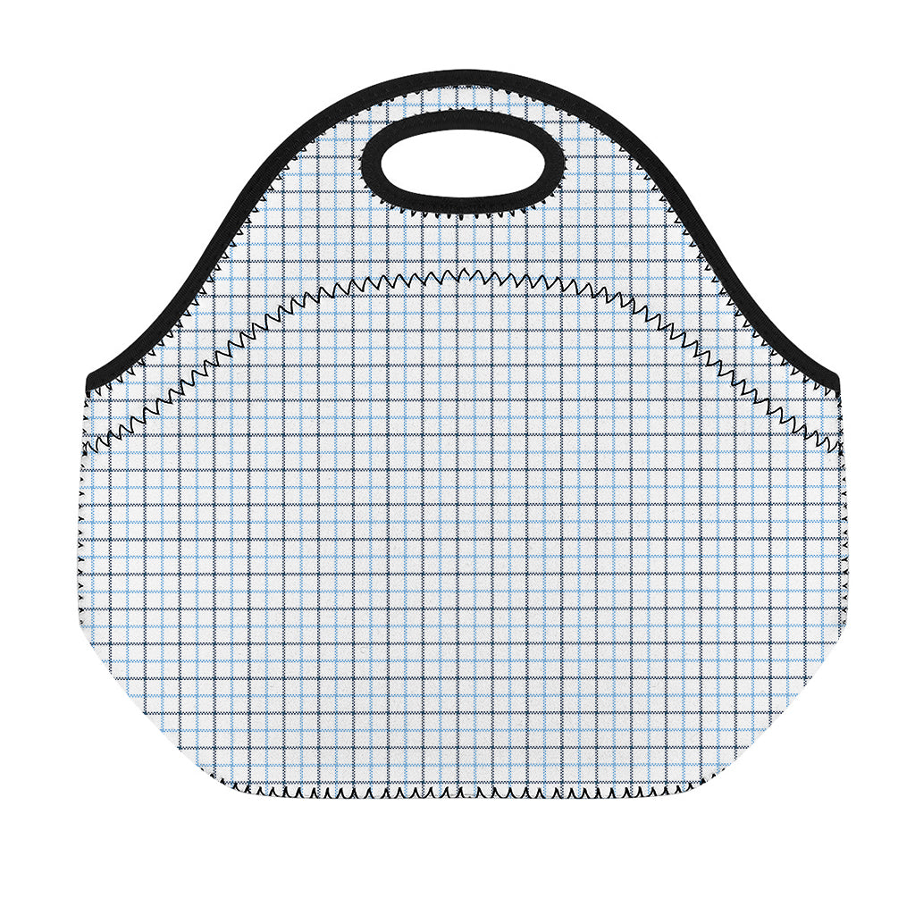 White And Blue Tattersall Pattern Print Neoprene Lunch Bag