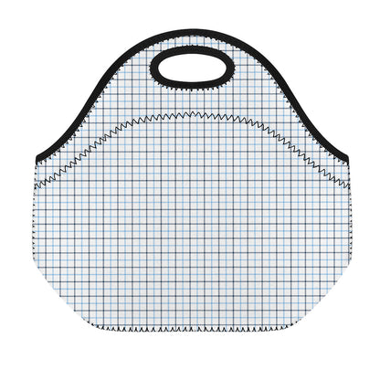 White And Blue Tattersall Pattern Print Neoprene Lunch Bag
