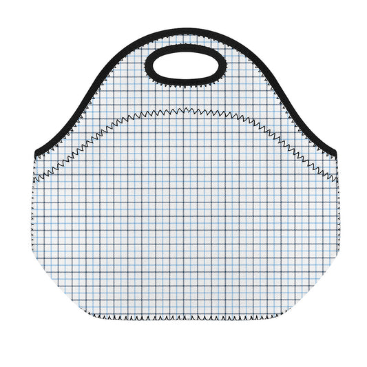 White And Blue Tattersall Pattern Print Neoprene Lunch Bag