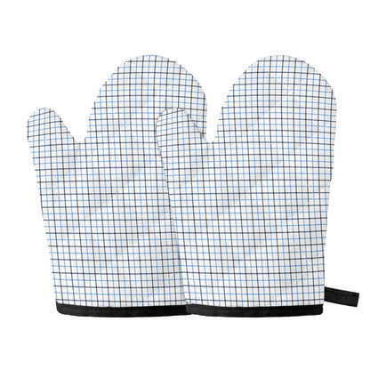 White And Blue Tattersall Pattern Print Oven Mitts