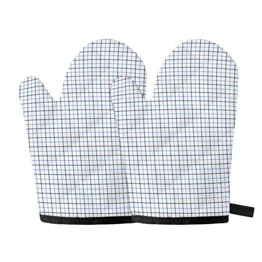 White And Blue Tattersall Pattern Print Oven Mitts