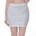 White And Blue Tattersall Pattern Print Pencil Mini Skirt