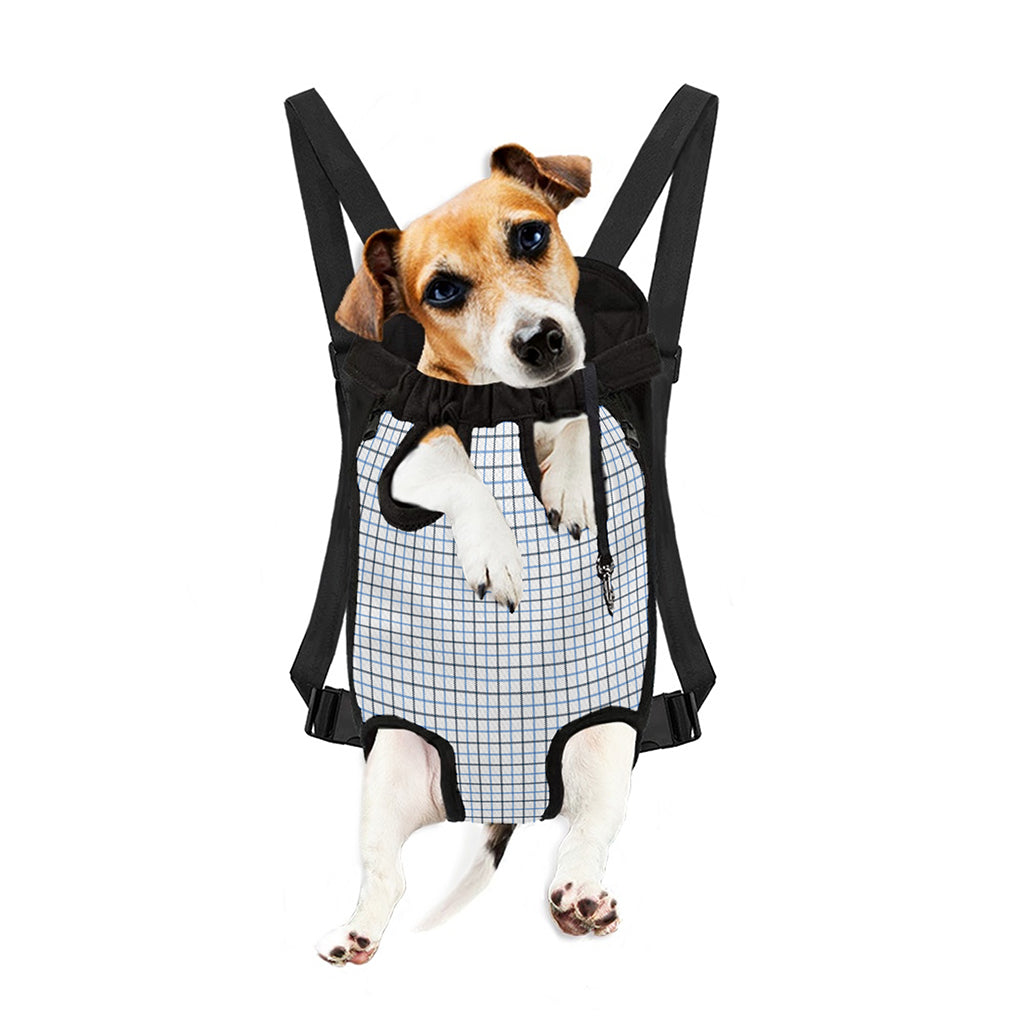 White And Blue Tattersall Pattern Print Pet Carrier Backpack