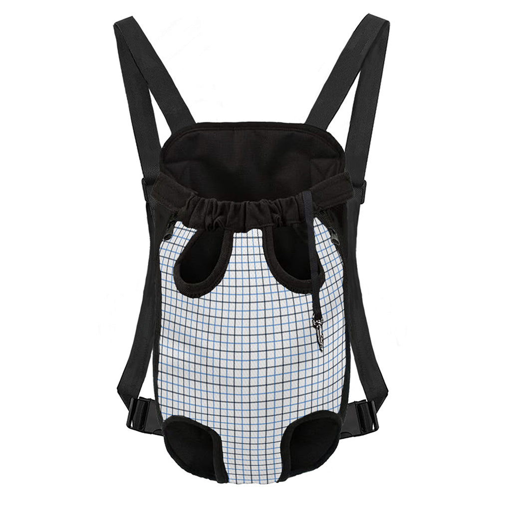 White And Blue Tattersall Pattern Print Pet Carrier Backpack