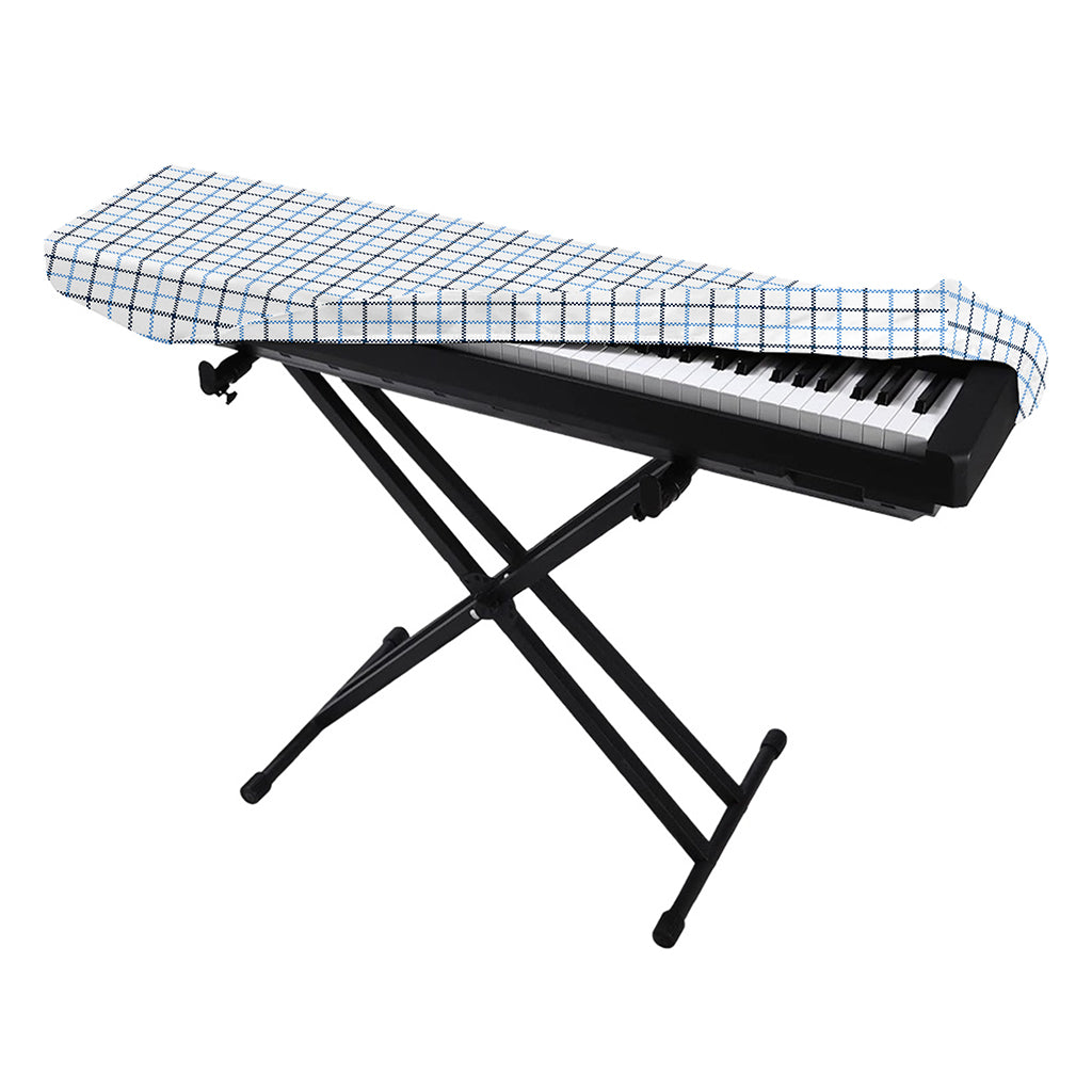 White And Blue Tattersall Pattern Print Piano Keyboard Cover