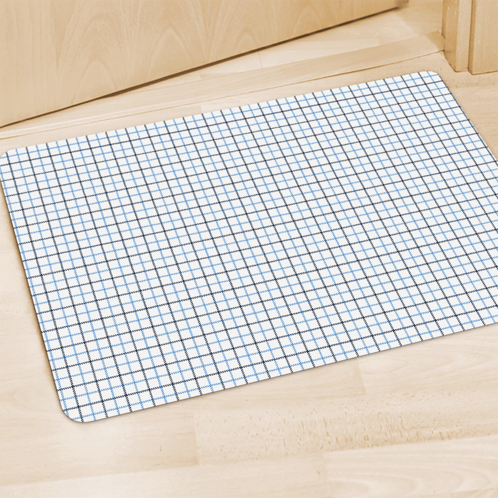 White And Blue Tattersall Pattern Print Polyester Doormat