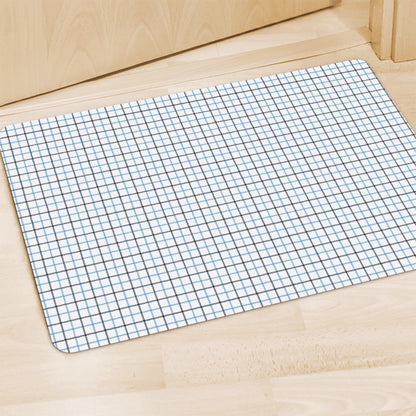 White And Blue Tattersall Pattern Print Polyester Doormat