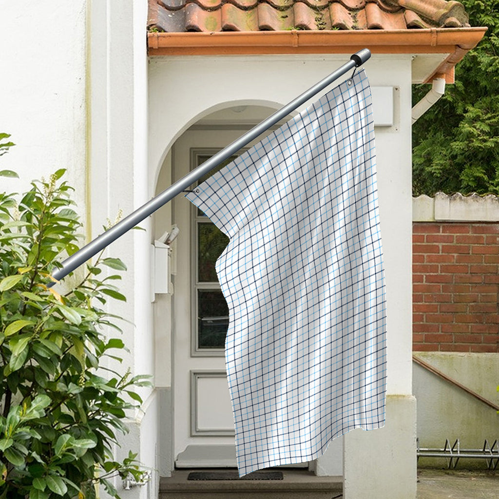 White And Blue Tattersall Pattern Print Polyester Flag