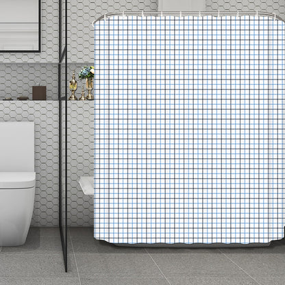 White And Blue Tattersall Pattern Print Polyester Shower Curtain