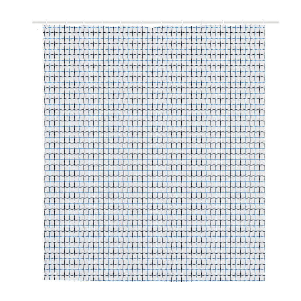 White And Blue Tattersall Pattern Print Polyester Shower Curtain