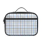 White And Blue Tattersall Pattern Print Portable Lunch Bag