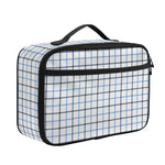 White And Blue Tattersall Pattern Print Portable Lunch Bag