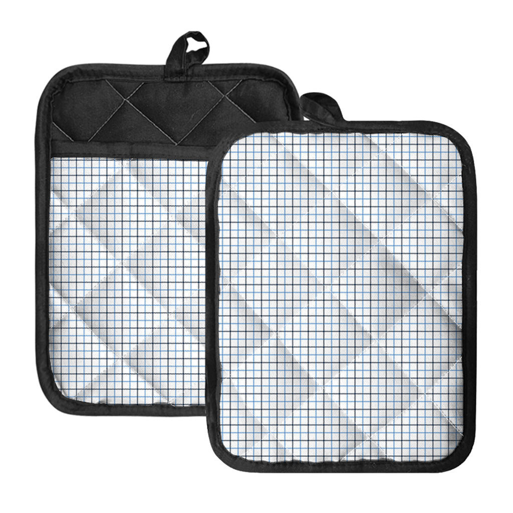 White And Blue Tattersall Pattern Print Pot Holders With Pocket