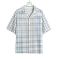 White And Blue Tattersall Pattern Print Rayon Hawaiian Shirt