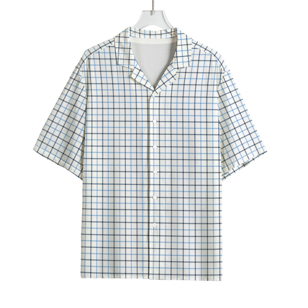 White And Blue Tattersall Pattern Print Rayon Hawaiian Shirt