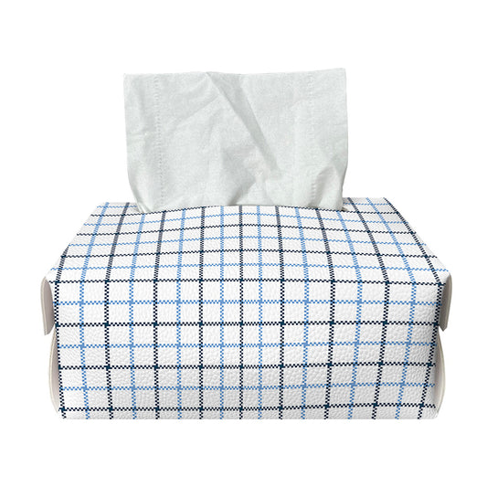 White And Blue Tattersall Pattern Print Rectangle Tissue Box Cover