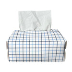 White And Blue Tattersall Pattern Print Rectangle Tissue Box Cover