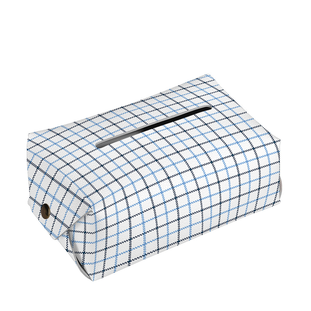 White And Blue Tattersall Pattern Print Rectangle Tissue Box Cover
