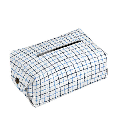 White And Blue Tattersall Pattern Print Rectangle Tissue Box Cover