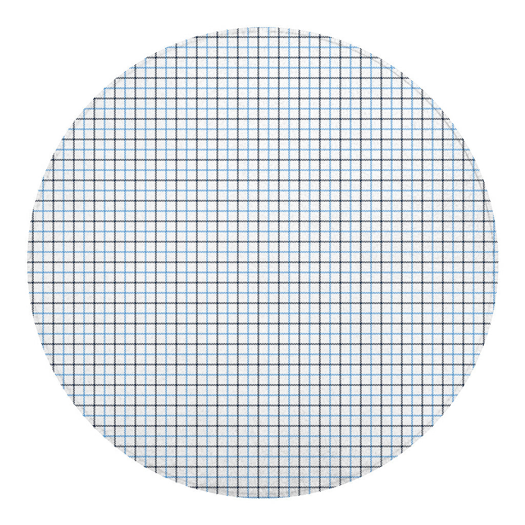 White And Blue Tattersall Pattern Print Round Blanket
