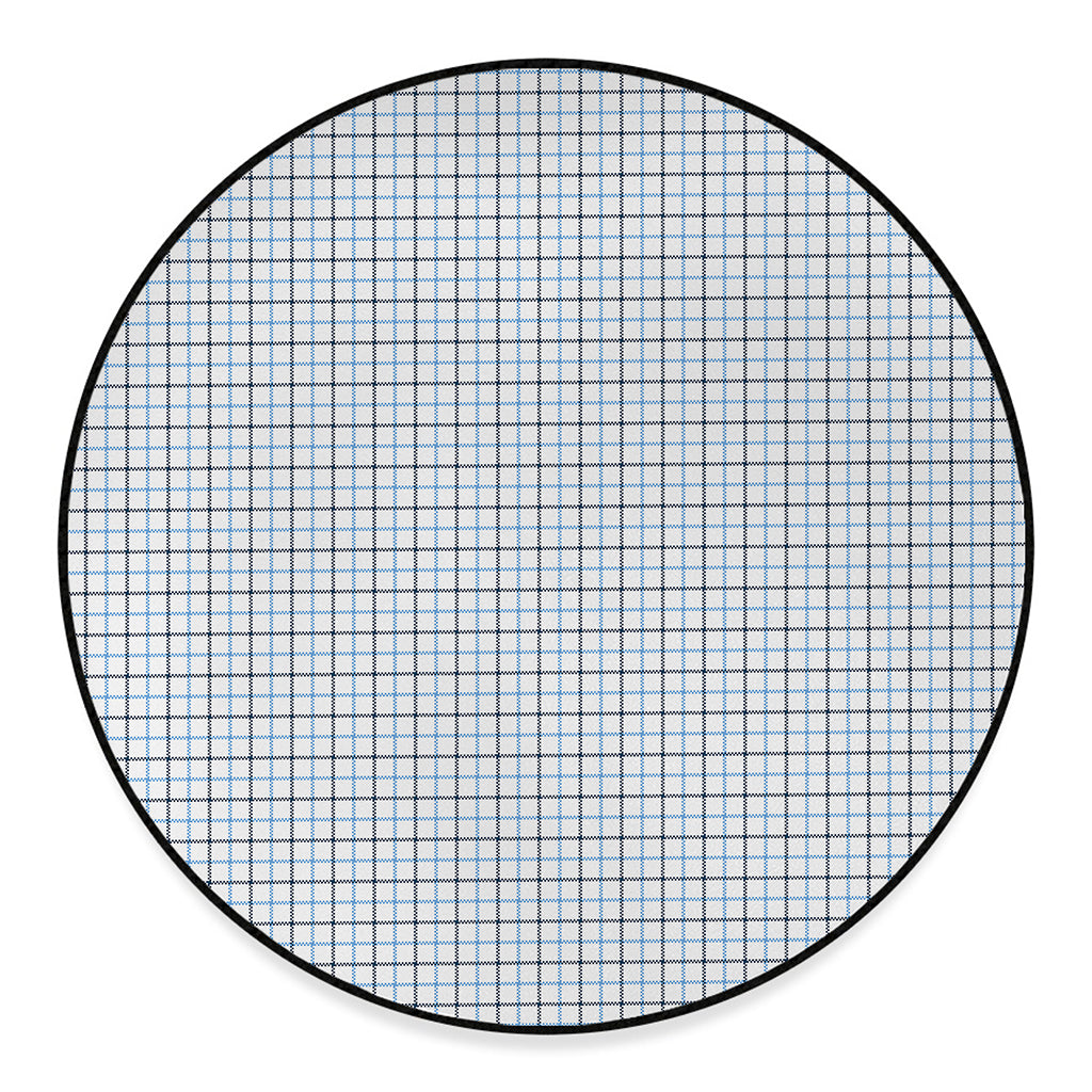 White And Blue Tattersall Pattern Print Round Floor Mat