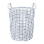 White And Blue Tattersall Pattern Print Round Laundry Basket