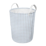 White And Blue Tattersall Pattern Print Round Laundry Basket