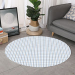 White And Blue Tattersall Pattern Print Round Rug