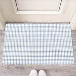 White And Blue Tattersall Pattern Print Rubber Doormat