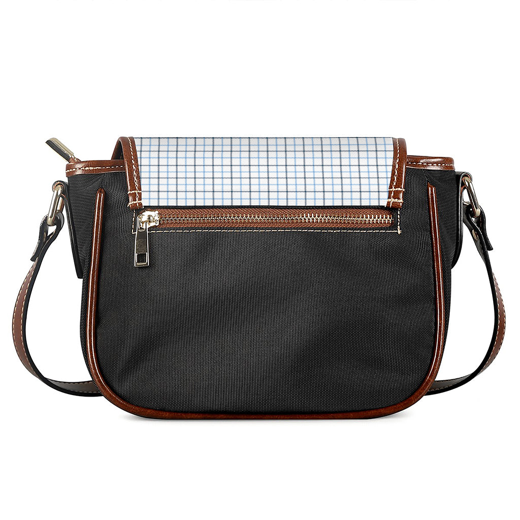 White And Blue Tattersall Pattern Print Saddle Bag