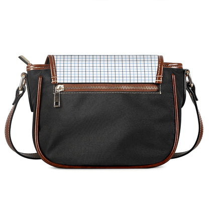 White And Blue Tattersall Pattern Print Saddle Bag