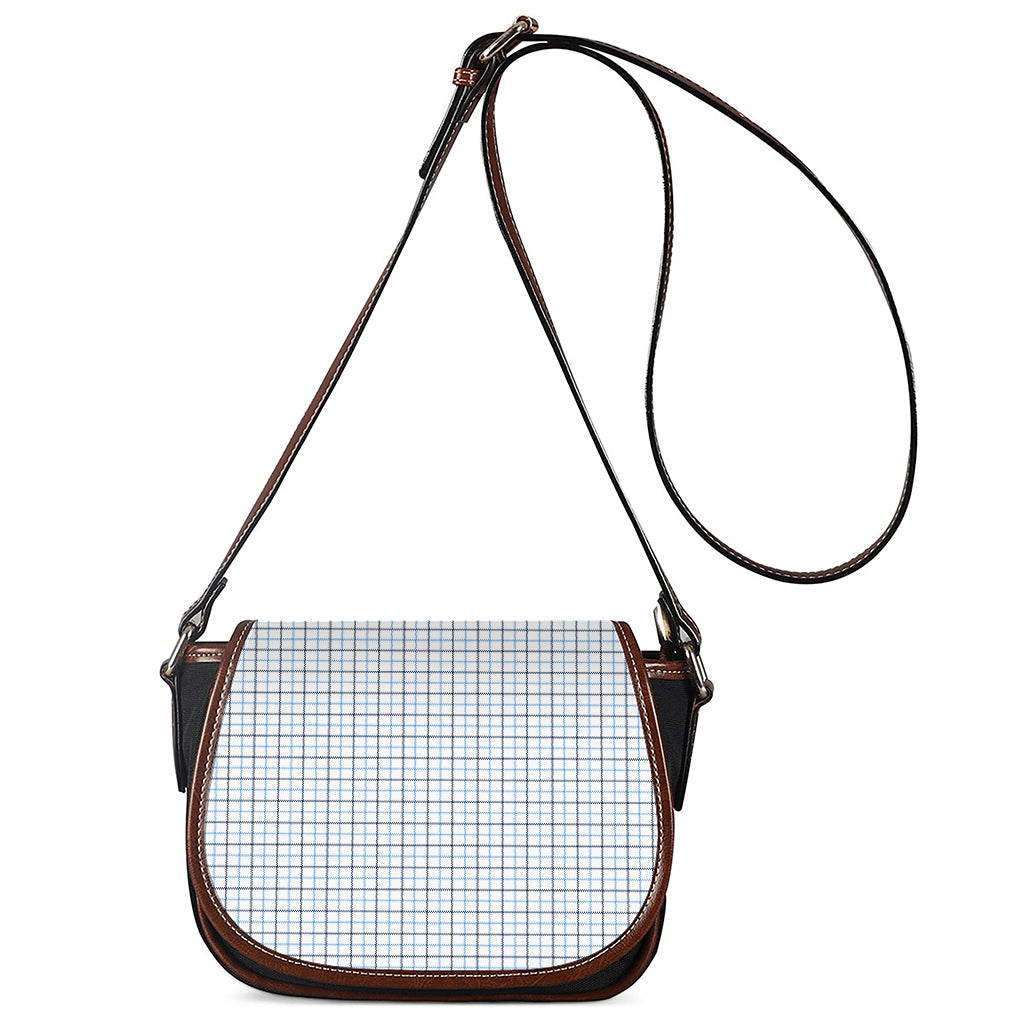White And Blue Tattersall Pattern Print Saddle Bag