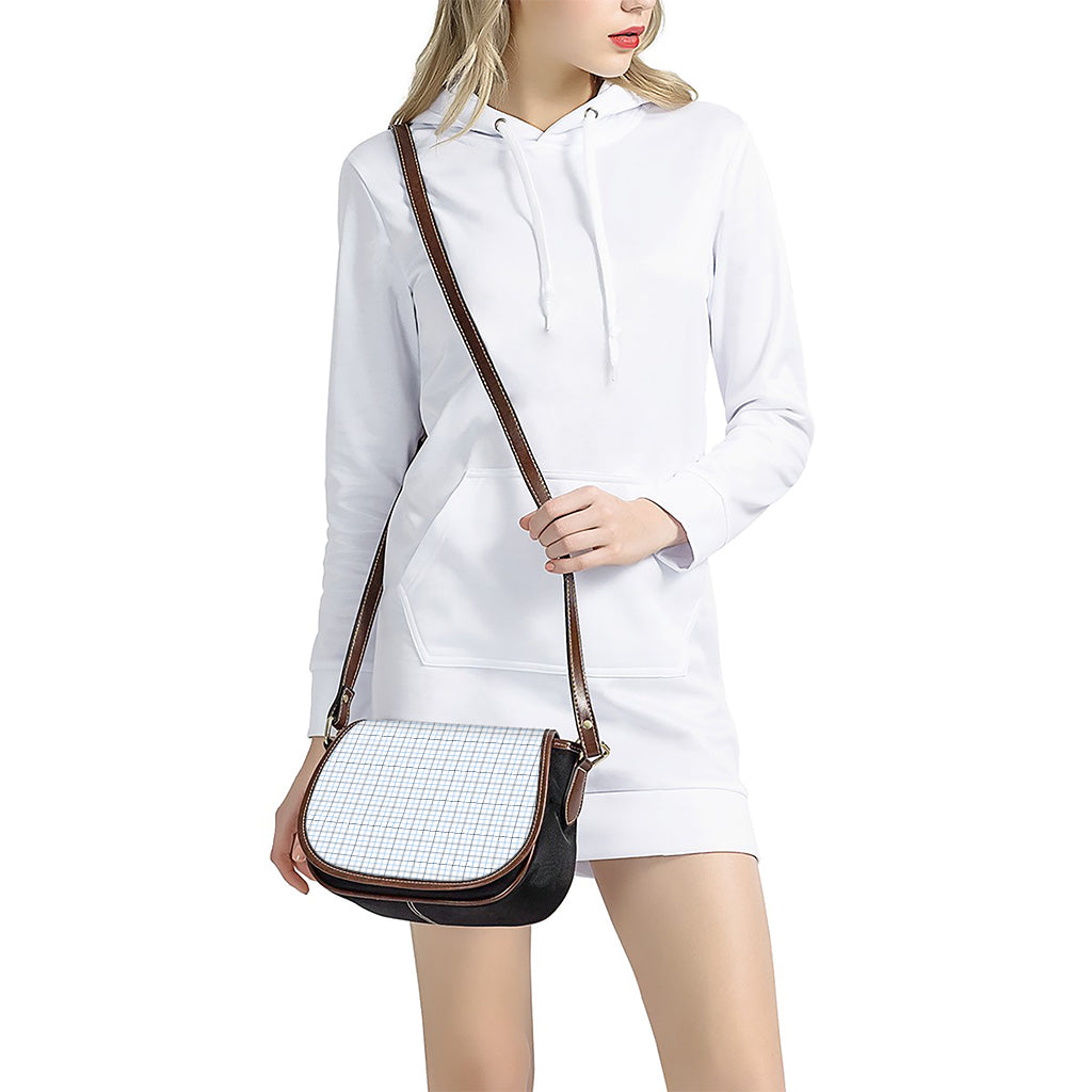 White And Blue Tattersall Pattern Print Saddle Bag