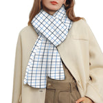 White And Blue Tattersall Pattern Print Scarf