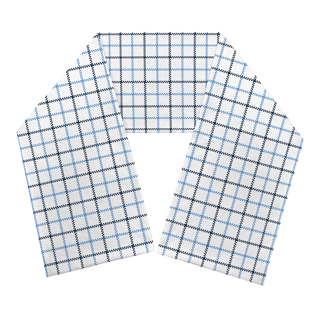 White And Blue Tattersall Pattern Print Scarf