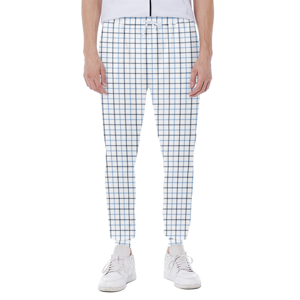 White And Blue Tattersall Pattern Print Scuba Joggers