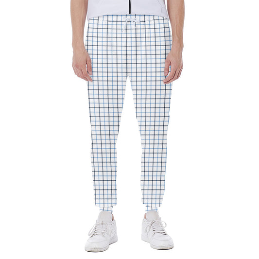 White And Blue Tattersall Pattern Print Scuba Joggers